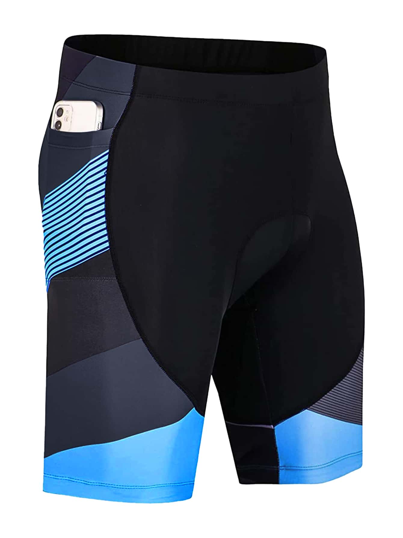 男士條紋印花騎行褲和手機口袋 - 彩色 - 查看 1