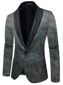 男士提花青果領單釦西裝外套 - 彩色 - 查看 1