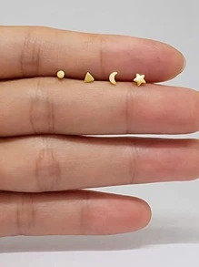 4入組925純銀多尺寸水潤光澤Love心套裝耳環耳釘中性日常首飾類 - 金色 - 查看 2