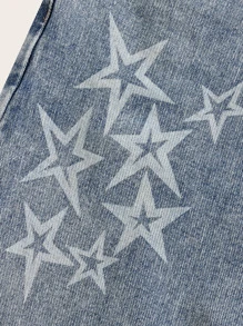 ROMWE Grunge Punk 星星圖案直筒牛仔褲 - 淺色水洗藍 - 查看 2