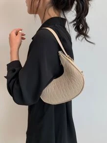 Crocodile Embossed Felt Hobo Bag Fashion Hobo Bag Stylish Women's Faux Leather Shoulder Bag Solid Color Underarm Bag - Khaki - View 2