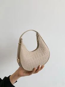 Crocodile Embossed Felt Hobo Bag Fashion Hobo Bag Stylish Women's Faux Leather Shoulder Bag Solid Color Underarm Bag - Khaki - View 4