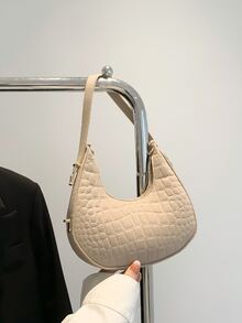 Crocodile Embossed Felt Hobo Bag Fashion Hobo Bag Stylish Women's Faux Leather Shoulder Bag Solid Color Underarm Bag - Khaki - View 5