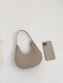 Crocodile Embossed Felt Hobo Bag Fashion Hobo Bag Stylish Women's Faux Leather Shoulder Bag Solid Color Underarm Bag - Khaki - View 6