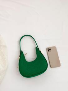鱷魚壓紋毛氈流浪包時尚綠色流浪包時髦女士人造皮革單肩包流行素色腋下包 - 綠色 - 查看 6