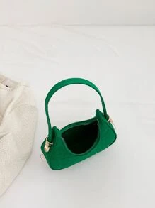 鱷魚壓紋毛氈流浪包時尚綠色流浪包時髦女士人造皮革單肩包流行素色腋下包 - 綠色 - 查看 7