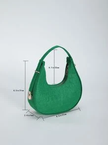 鱷魚壓紋毛氈流浪包時尚綠色流浪包時髦女士人造皮革單肩包流行素色腋下包 - 綠色 - 查看 8