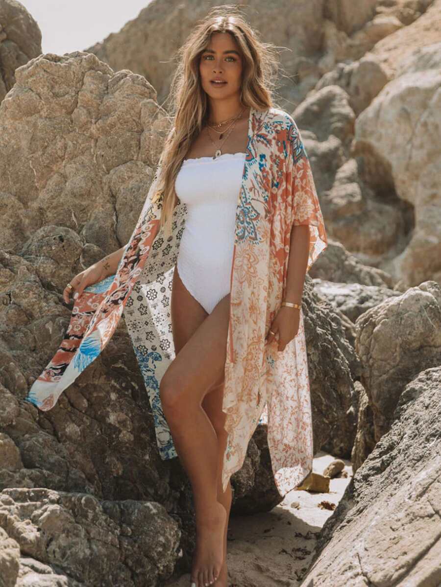 Floral Print Open Front Kimono Summer