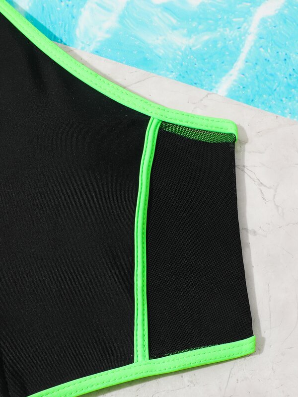 Girls Contrast Binding Zipper Front Bikini Swimsuit SHEIN USA