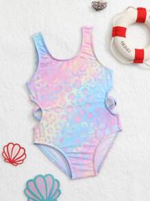 Baby Leopard Print Ombre Cut Out Side One Piece Swimsuit - Multicolor - View 1