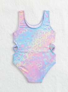 Baby Leopard Print Ombre Cut Out Side One Piece Swimsuit - Multicolor - View 2