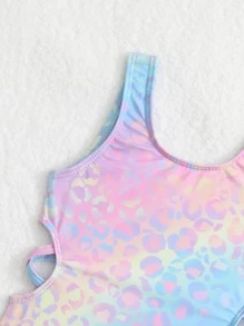 Baby Leopard Print Ombre Cut Out Side One Piece Swimsuit - Multicolor - View 3