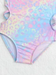 Baby Leopard Print Ombre Cut Out Side One Piece Swimsuit - Multicolor - View 4