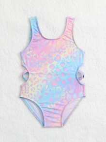Baby Leopard Print Ombre Cut Out Side One Piece Swimsuit - Multicolor - View 5