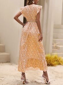 Breezaya 碎花荷葉邊連衣裙 - 橘色 - 查看 2