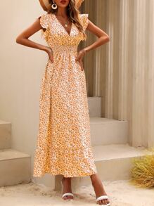 Breezaya 碎花荷葉邊連衣裙 - 橘色 - 查看 3