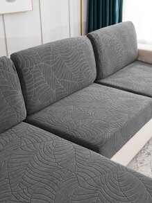 1件装深灰色叶子图案弹性沙发座垫套，防水防污，适用于1/2/3/4座组合沙发、L型沙发 - 深灰色 - 查看 6