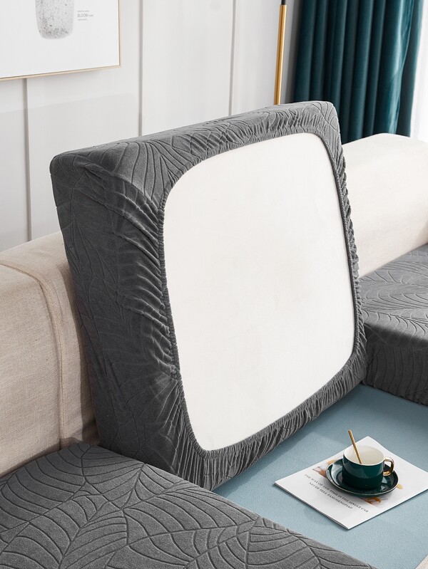 1pc Leaf Jacquard Sofa Seat Cushion Cover, Simple Leaf Embossed Design