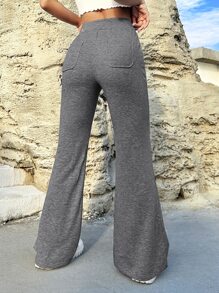 SHEIN EZwear 腰部抽繩喇叭衛褲 - 深灰色 - 查看 2