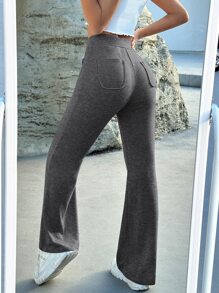 SHEIN EZwear 腰部抽繩喇叭衛褲 - 深灰色 - 查看 3