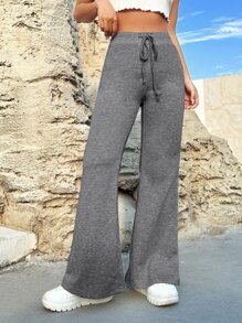 SHEIN EZwear 腰部抽繩喇叭衛褲 - 深灰色 - 查看 4