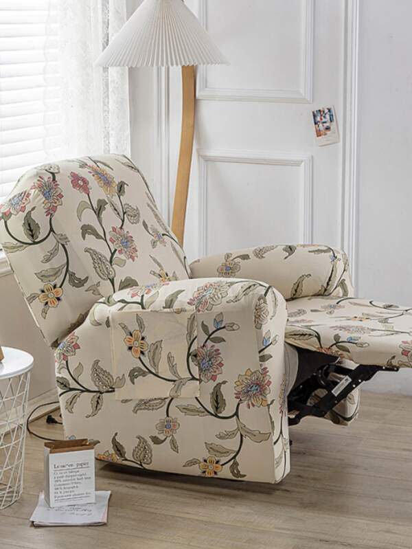 4pcs Floral Pattern Recliner Slipcover, Modern Polyester Recliner Stretch Sofa Slipcover For Home