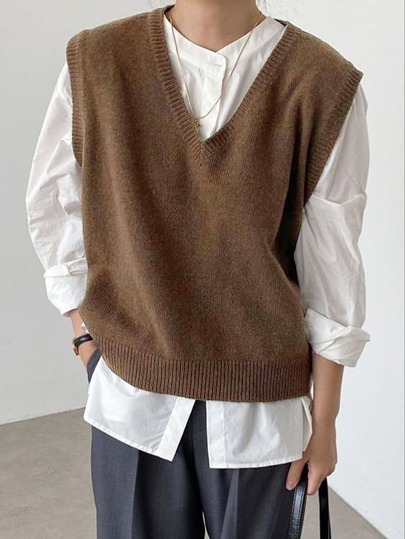 Claim Dot Men 1pc V Neck Sweater Vest , Sleeveless , Going Out , Friends , Fashion , Plain, Fall/Winter