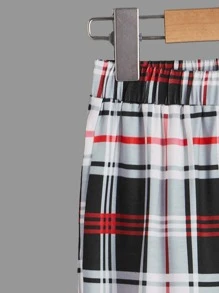 SHEIN Boys Panda & Plaid Print Snug Fit PJ Set - Multicolor - View 4