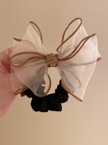 1pc Sweet Organza Bow Hairband, Suitable For Women's Everyday Use, Japanese/Korean Style Scrunchies Hair Tie - White - View 5