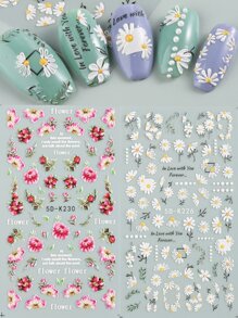 FULL BEAUTY 2 hojas Pegatina de arte de uña con estampado floral - Multicolor - Ver 1