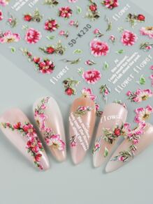FULL BEAUTY 2 hojas Pegatina de arte de uña con estampado floral - Multicolor - Ver 4