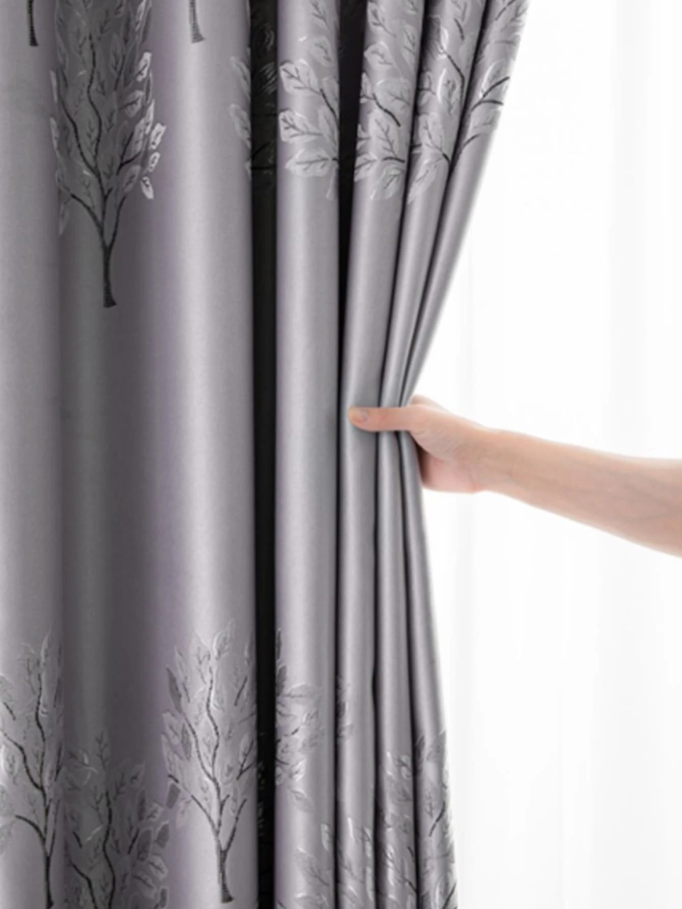Tree Pattern Single Panel Curtain, European Style Polyester Single Panel Blackout Curtain For Bedroom And Living Room - Grey - View 1