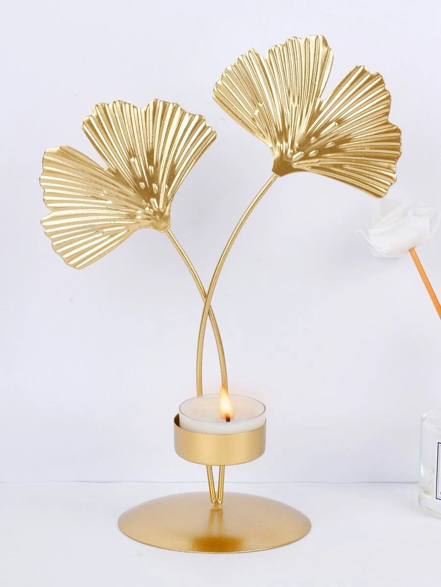1pc Ginkgo Biloba Decor Candle Holder - Gold - View 1
