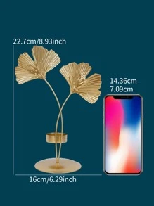 1pc Ginkgo Biloba Decor Candle Holder - Gold - View 4