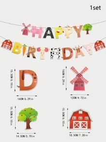 1set Cartoon Animal Print Birthday Party Pull Flag - Multicolor - View 3