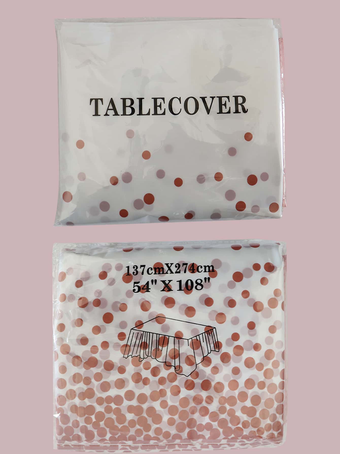 2pcs Polka Dot Pattern Disposable Table Cover & Table Runner, Rose Gold Table Decoration Cloth For Party - Multicolor - View 3