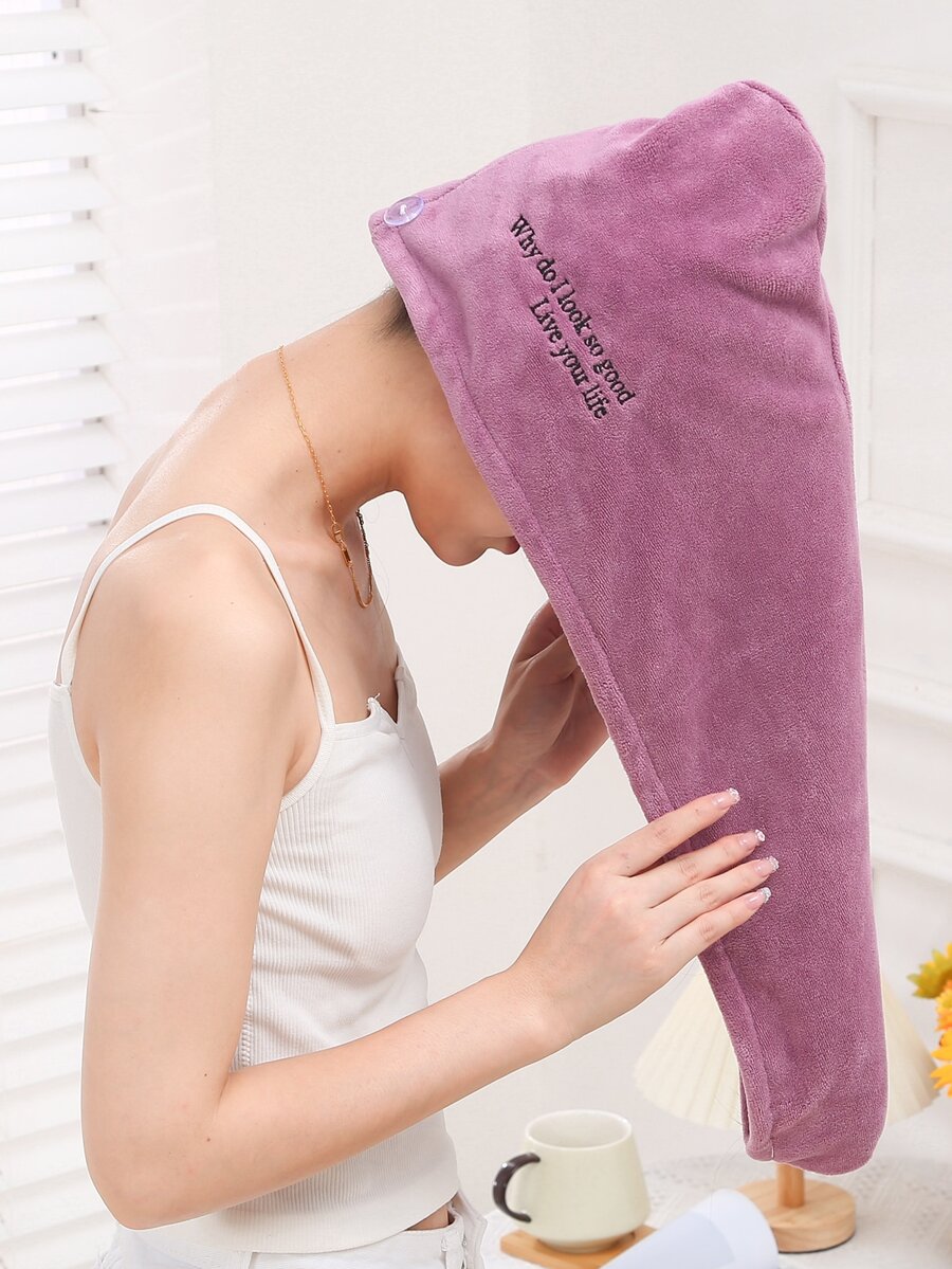 Mũ sấy tóc thêu chữ - Màu tím - Xem 1