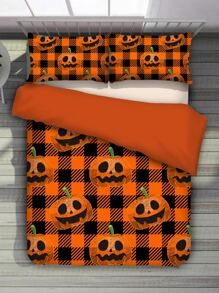 Halloween Pumpkin Pattern Duvet Cover Set Without Filler - Multicolor - View 3