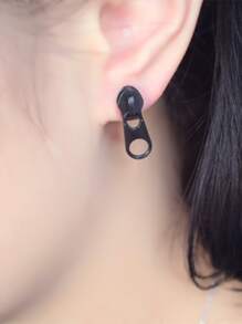1pair Creative Zipper Head Design Stud Earrings For Women For Daily Decoration - Black - View 1