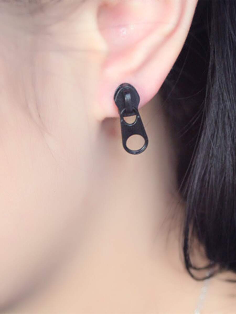 1pair Creative Zipper Head Design Stud Earrings For Women For Daily Decoration - Black - View 1