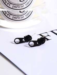 1pair Creative Zipper Head Design Stud Earrings For Women For Daily Decoration - Black - View 2