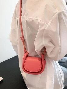 Bolso sillín mini ligero imán con solapa PU de moda - Rosa - Ver 2
