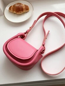 Bolso sillín mini ligero imán con solapa PU de moda - Rosa - Ver 3