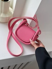 Bolso sillín mini ligero imán con solapa PU de moda - Rosa - Ver 4