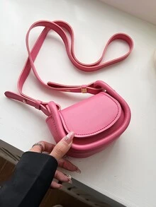 Bolso sillín mini ligero imán con solapa PU de moda - Rosa - Ver 5