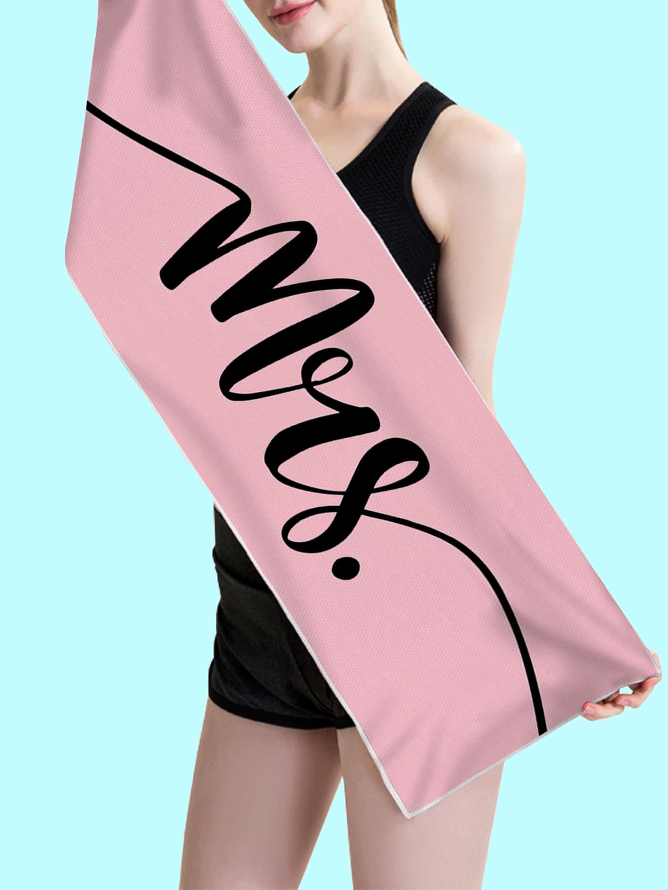 Letter Graphic Sport Towel - Baby Pink - View 1