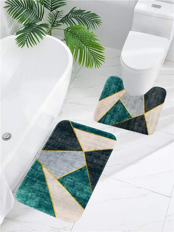 1pc Geometric Pattern Non-Slip Bath Mat Home Bathroom Decor Bath Rug Floor Carpet Outdoor Rug Door Mat Fall Decor Bathroom Accessories Back To School Entryway Decor