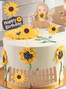 5 piezas Decoración de pastel con girasol de cumpleaños - Multicolor - Ver 1