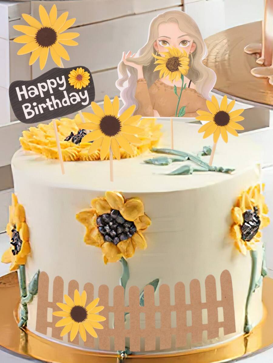 5 piezas Decoración de pastel con girasol de cumpleaños - Multicolor - Ver 1