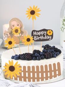 5 piezas Decoración de pastel con girasol de cumpleaños - Multicolor - Ver 2